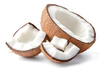 Cracked Coconut Pieces for White Background.