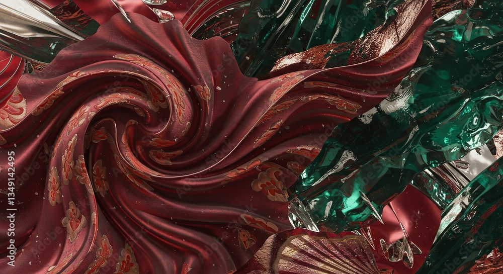 Poster a red and green fabric with a spiral design
