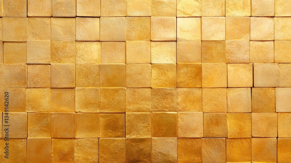 Aufkleber a textured surface of golden square tiles, creating a warm and inviting backdrop with a sleek, moder