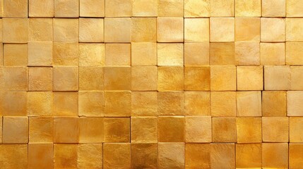 A textured surface of golden square tiles, creating a warm and inviting backdrop with a sleek, modern aesthetic.