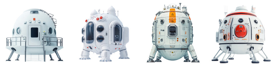 Fototapeta premium A group of advanced high tech spacecraft capsules and modules designed for space interstellar travel