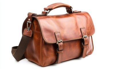 Stylish leather messenger bag on a white background, ideal for travel or business use