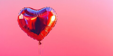 Heart Balloon on String Against Soft Pink Gradient