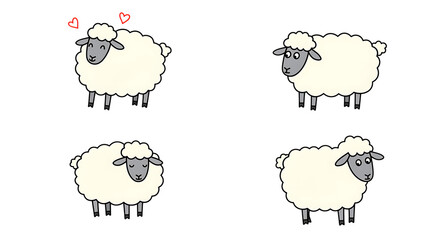 Cute Cartoon Sheep Collection with Different Expressions on Transparent Background