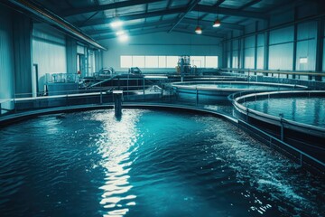 Industrial Water Treatment Facility: Modern Plant with Circular Tanks
