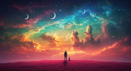 Obraz premium Dreamlike cosmic landscape with colorful sky