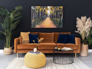 Rustic Living Room Decor with Autumnal Painting