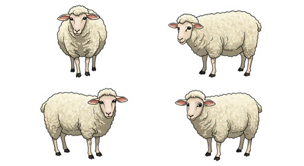 Four Sheep Poses Illustration on Transparent Background