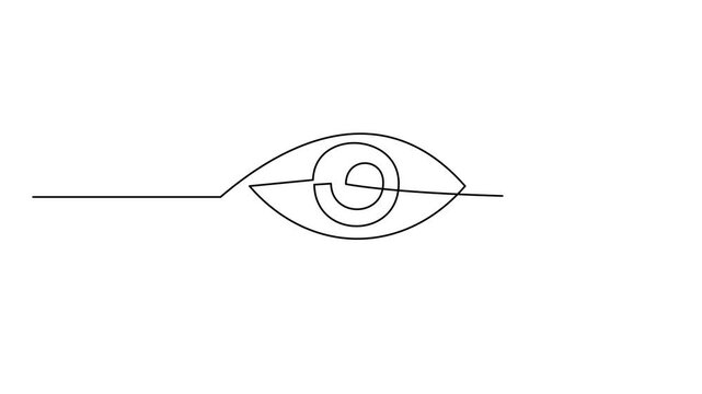 One line eye Icon drawing animation, single draw ophthalmologist symbol, human line art eyes, continuous monoline vision drawing, outline lineart eyeball, linear illustration