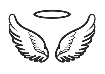 black and white svg vector angel wings, valentine's day icon 