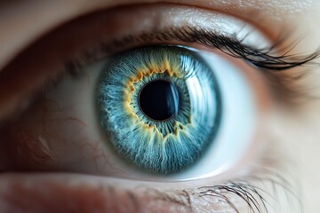 Close-up of a Piercing Blue Human Eye with Detailed Iris Texture