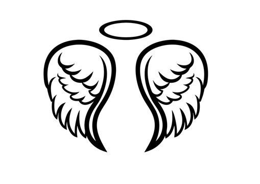 black and white svg vector angel wings, valentine's day icon 