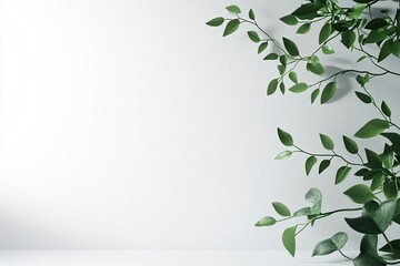 Green Leaves Border on White Background for Product Presentation Backdrop
