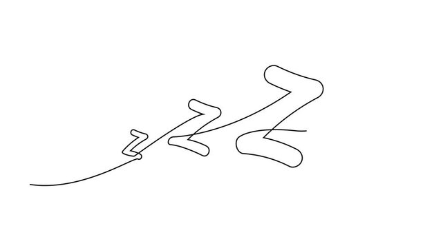 Zzz continuous thin line icon, one line art snoring, minimalist zzzz outline drawing, single monoline snore sign, linear sleep sound drawing animation