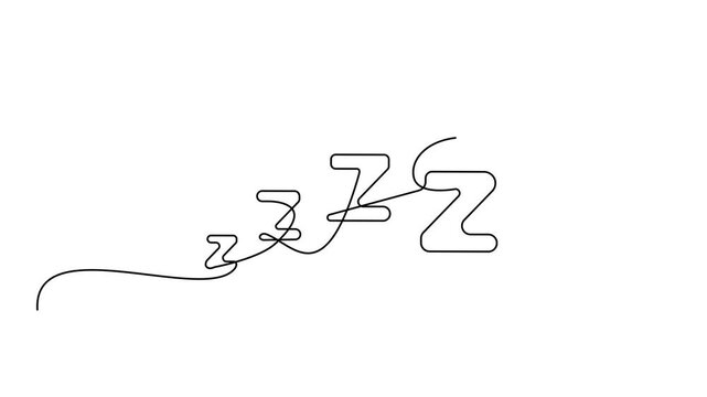 Zzz continuous thin line icon, one line art snoring, minimalist zzzz outline drawing, single monoline snore sign, linear sleep sound drawing animation
