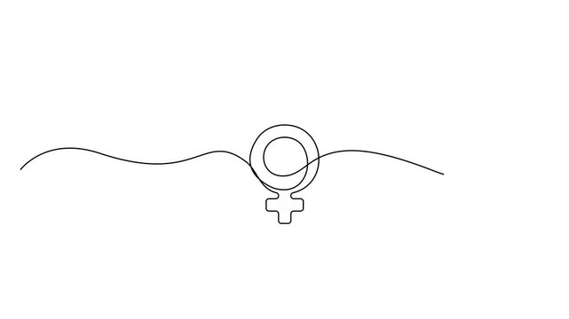 Continuous thin line gender drawing animation, minimalist male female rights draw, one line art sex symbol, outline balance sign, oneline venus and mars pictogram
