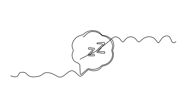 Zzz continuous thin line icon, one line art snoring, minimalist zzzz outline drawing, single monoline snore sign, linear sleep sound drawing animation