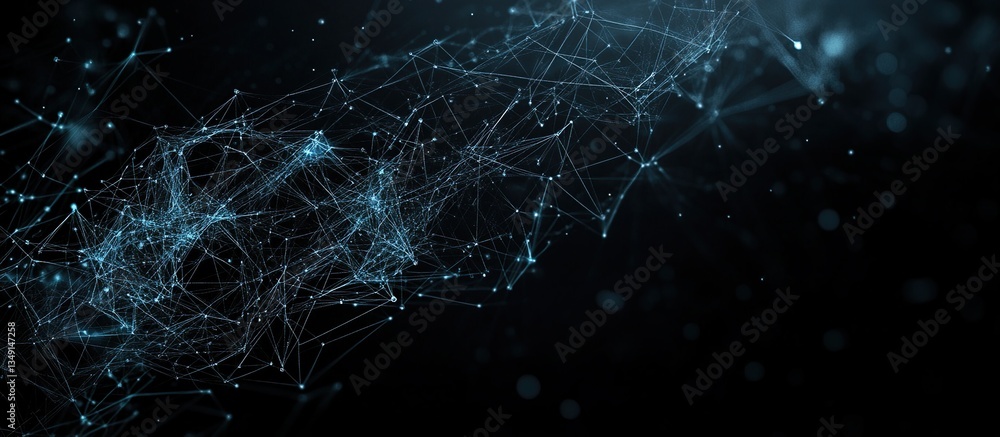 Poster abstract network connection: glowing blue particles and lines on dark background
