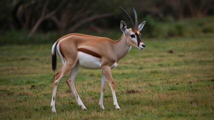 Fototapeta premium A gazelle gracefully grazes in a grassy plain