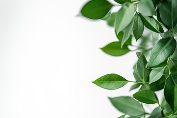 Fototapeta premium Green Leaves on White Background Minimalist Natural Plant Design Element