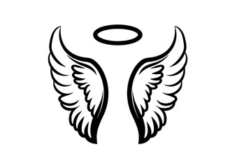 black and white svg vector angel wings, valentine's day icon 