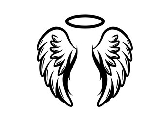 black and white svg vector angel wings, valentine's day icon 