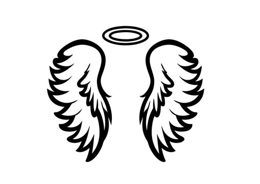 black and white svg vector angel wings, valentine's day icon 