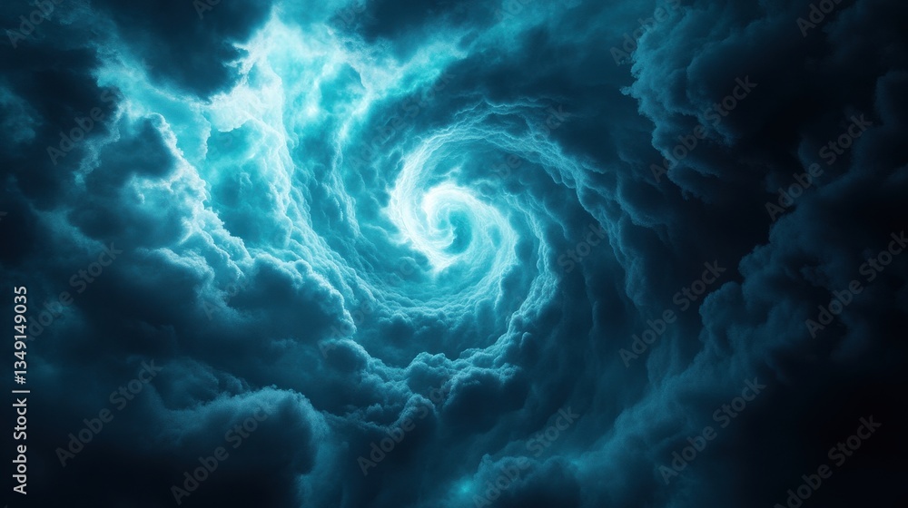 Poster a mesmerizing swirl of vibrant blue clouds, creating an ethereal and dynamic atmosphere reminiscent 