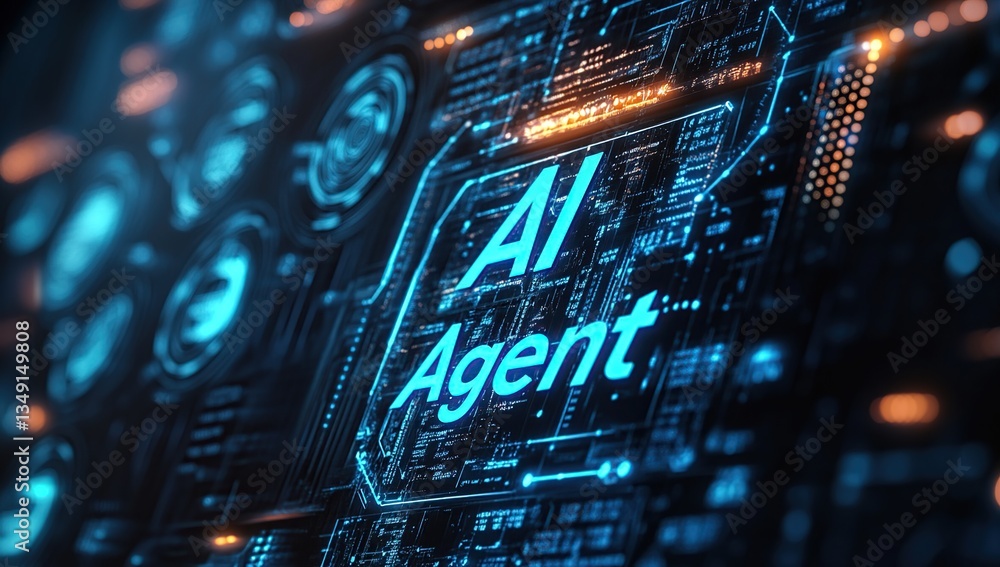 Poster ai agent digital technology interface abstract background