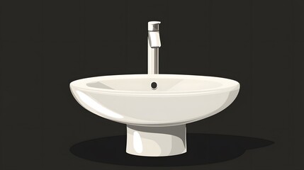 Modern White Sink on Black Background Cartoon Vector Illustration