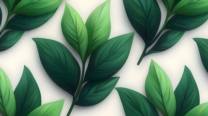 Seamless Pattern with Lush Green Leaves on White Background