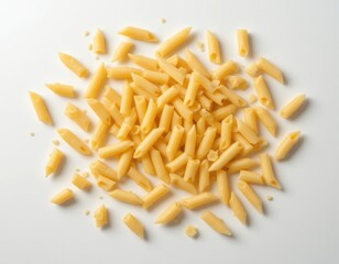 Fototapeta premium Penne Pasta Pile on White Surface Pasta Meal Preparation