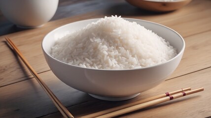Steamed White Rice in a White Bowl