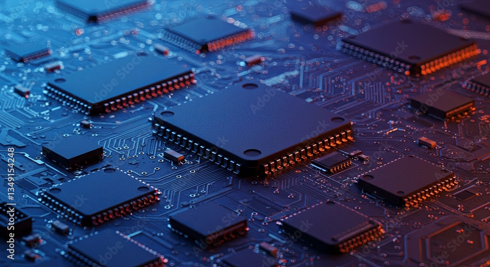 Aufkleber a close up of a computer chip with many small chips on it