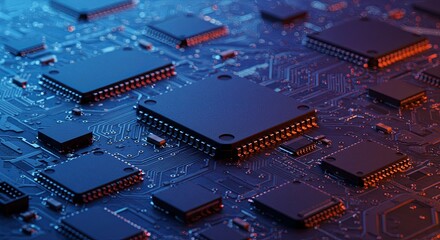 A close up of a computer chip with many small chips on it