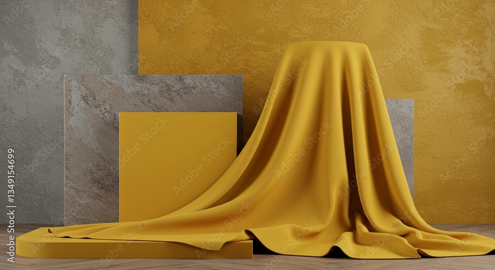 Aufkleber a yellow curtain is draped over a square object