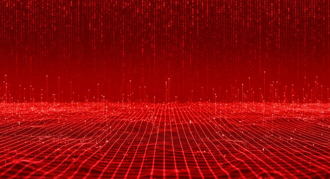 A red background with a grid of dots