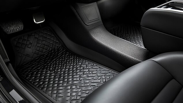 Black Textured Car Floor Mats with Diamond Pattern