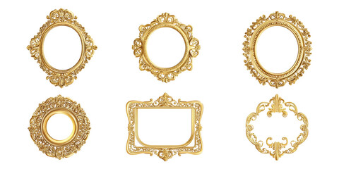 Ornate Gold Frames Collection. Elegant Vintage Design For Art And Decor Isolated On Transparent Background