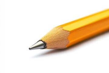 Close-up of a Sharpened Yellow Pencil on White Background for Writing
