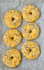 Homemade high protein cottage cheese bagels with sesame seeds
