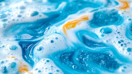 Abstract blue and white foam swirls.