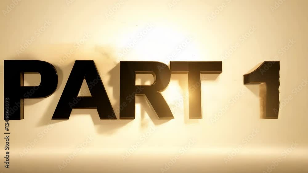 Poster part 1 is written in black letters on a beige background. the letters are outlined in gold. the lett