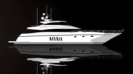Modern Yacht White Design on Black Background Cartoon Vector Illustration