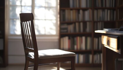 Solitary Chair in a Sunlit Study