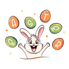 easter bunny throwing eggs up vector illustration