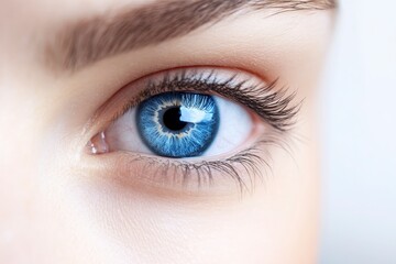 Close-up of Woman's Blue Eye Detailed Eyelashes and Brow