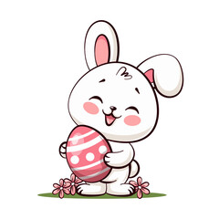 vector illustration easter bunny holding big easter egg