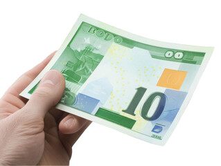 Hand Holding Green Ten Currency Illustration Isolated On Transparent Background Financial Theme With Dominant Color Green And Numeric Elements