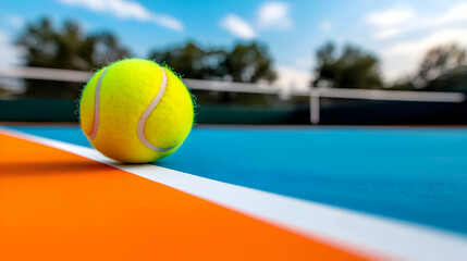 Tennis Ball on Orange and Blue Court